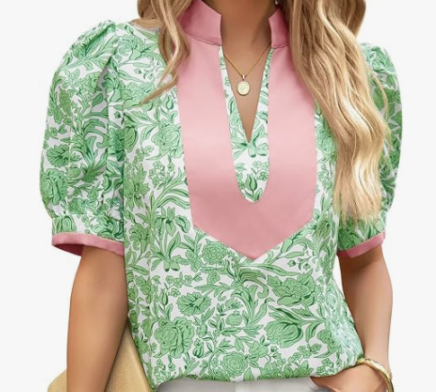 BROOK FLAT TOP Cicy Bell Floral Stripes Green-Pink #3213-RTS