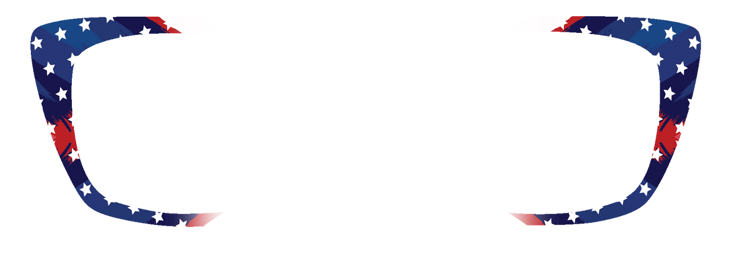 Glasses frame with American flag design on a white background