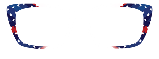 Glasses frame with American flag design on a white background